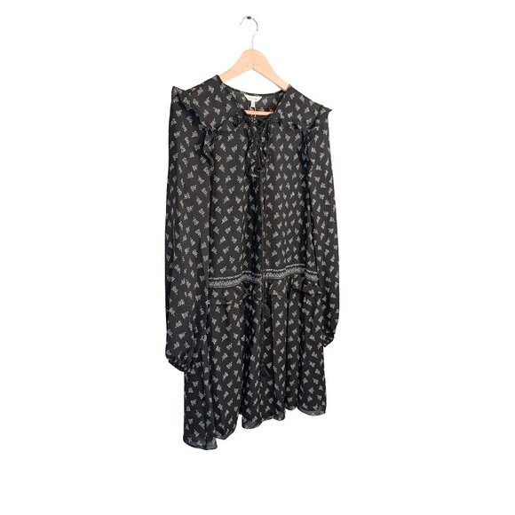 NWT Max Studio Womens Medium Midi Dress Black Long Sleeve Drop Waist Ruffle Trim - Picture 4 of 13